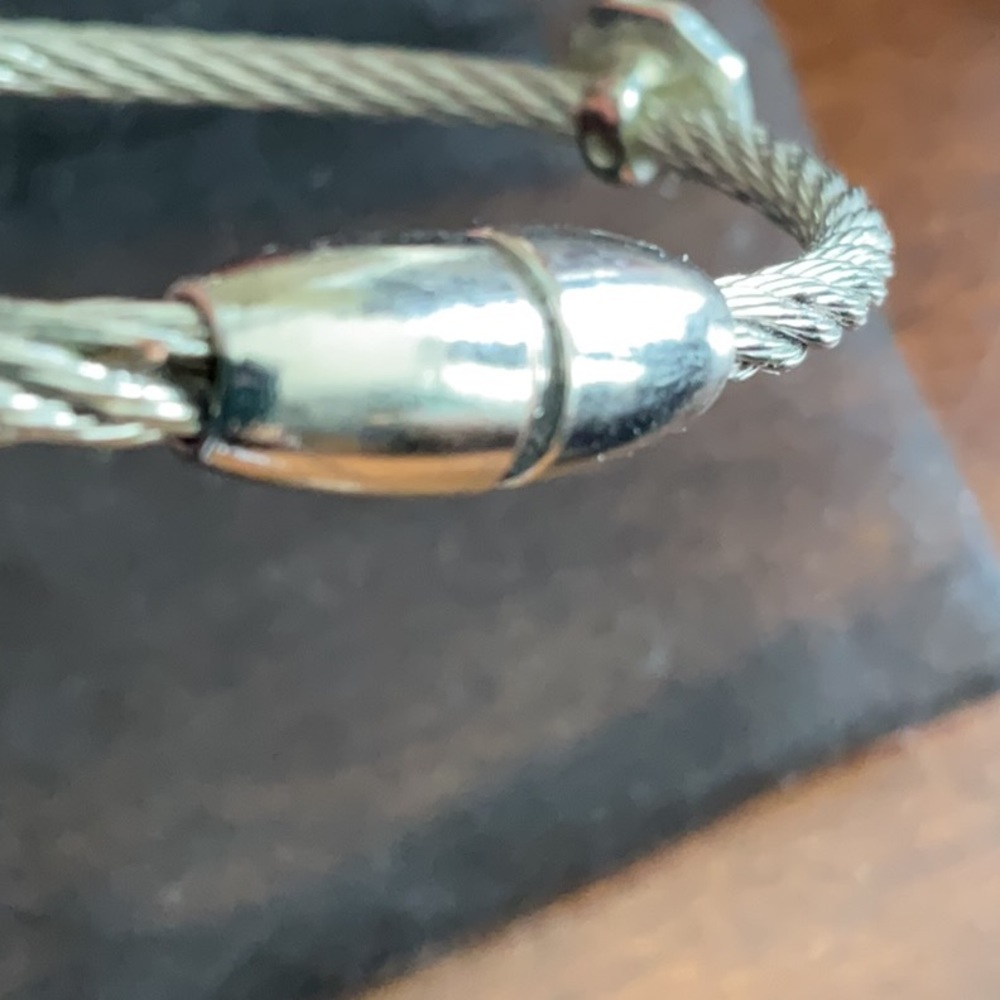 Paved Silver tone 3 Charm Rope Bangle - Picture 3 of 4